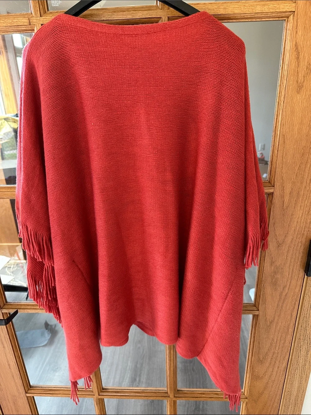 Marvellini Women's Red Fringe Poncho Sweater
